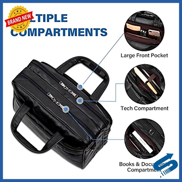 Leather Laptop Messenger Bag 17.3 Inch Business Briefcase Shoulder Bag - Picture 6 of 7